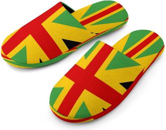 Generic England Jamaican Flag Mens Flannel Slipper Soft Comfy House Shoes Non Slip Winter Warm Indoor Outdoor Slippers