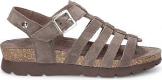 Panama Jack Panama Jack Womens Wedge Stone Grey Suede Leather Sandals - Sasha B6