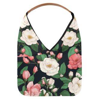 Generic Camellias Print Reusable Lightweight Grocery Bags - Foldable Into Compact Pouch, Washable & Sturdy, Multipurpose for Shopping and Travel