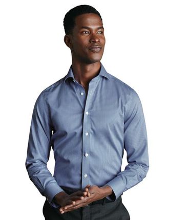 CHARLES TYRWHITT Non-Iron Puppytooth Cutaway Collar Shirt in Royal Blue at Nordstrom, Size 15.5 - 34