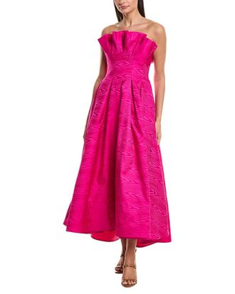 Amsale Jacquard Pleated Gown