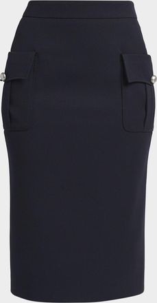 Alexander McQueen Front-Pocket Grain De Poudre Pencil Skirt