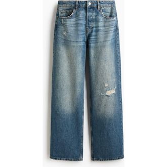 H&M Wide Leg Regular Waist Jeans in Denim Blue at Nordstrom, Size 14