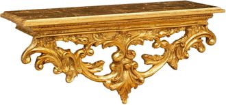 Biscottini International Estante De Pared De Madera Con Acabado De Hoja De Oro Antiguo L46xpr17xh22 Cm Made In Italy