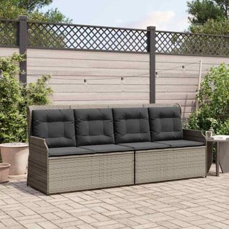 vidaXL Garden Bench with Cushion Grey Poly rattan vidaXL