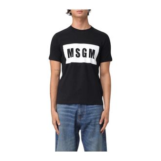 Msgm Camiseta de cuello redondo con logo en caja - Tops - Hombre - Negro - M