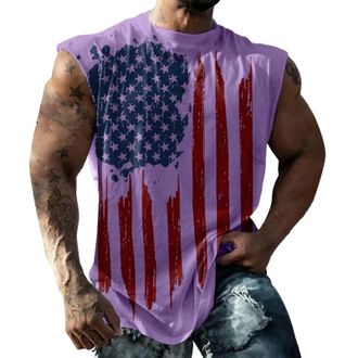 Generic US Flag Tank Top Mens 4th of July Shirt Patriotic USA Sleeveless Graphic Muscle Shirts Summer Workout Gym Funny Tanks Short Sleeve Workout Men Purple