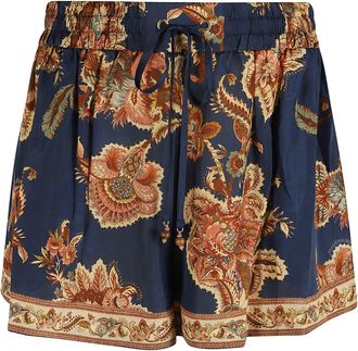 Zimmermann Navy Aster Relaxed Jacobean Print Silk Shorts