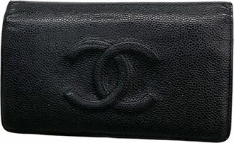 Chanel Black Grained Calfskin Long Wallet (Bi-Fold) (Pre-Owned)