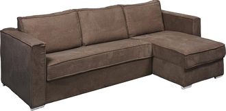 Vente-Unique Vente-unique - Divano Letto Angolare Ribalta Angolo Rever. Letto Doghe 160 Mater. 14 In Velluto A Coste Marrone - Loreto