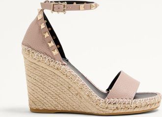 Valentino Garavani Double Rockstud Grainy Calfskin Wedge Sandal 105 Mm Wo