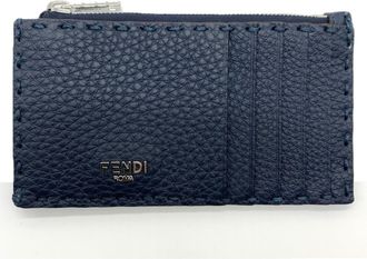 Fendi Selleria Dark Blue Dark Red Leather Coin Purse/Coin Case (Pre-Owned)