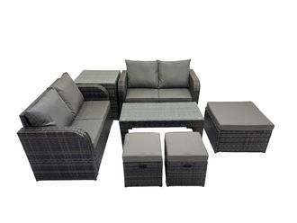 Fimous Garden Outdoor Furniture Set with Side Table 3 Stools Dark Grey Mixed
