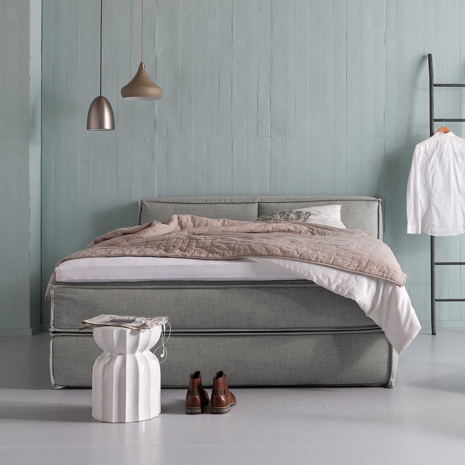 Studio Copenhagen home24 Premium Boxspringbett mit Kopfteil 140 x 200cm Flachgewebe Grau/Grau H2 100 cm ab 1.649,99 €