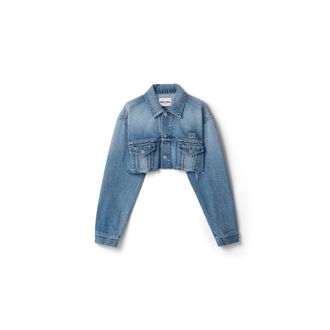 Miu Miu Cropped Washed Denim Jacket, Woman, Navy, Size 36