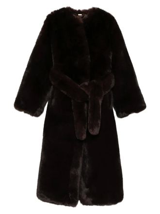 Cult Gaia belted faux-fur coat - women - Artificial Fur - S - Brown