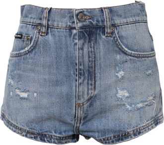 Dolce & Gabbana Blue Logo Plaque Denim Cotton Hot Pants Womens Shorts