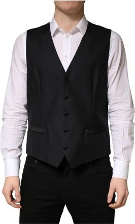 Dolce & Gabbana Geklede Waistcoat met Enkele Rij Knopen - Heren - Gillet - Zwart - L - Wol - Kostuums