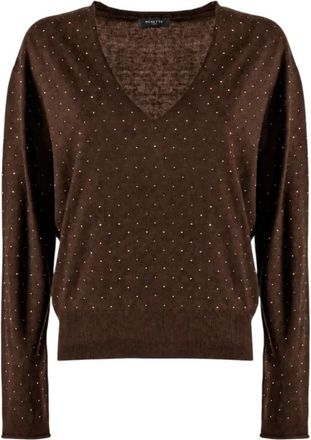 Nenette Maglia con micro strass - Dames - V-hals truien - Bruin - XS - Truien & Vesten