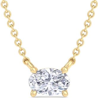 SuperJeweler Oval Shape Lab Grown Diamond Pendant Necklace in 14K White or Yellow Gold - 1/4 to 7 Carat Total Weight - Classic Solitaire Setting for Women