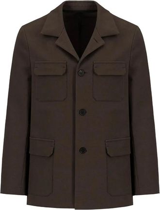 Harris Wharf London Light Jackets, male, Brown, M, Brown Button-Up Jacket with Pockets