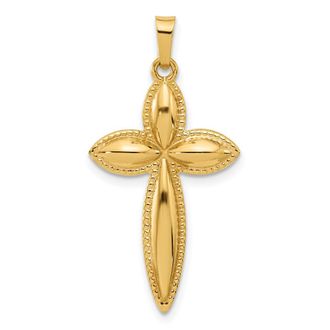 Diamond2Deal 14k Yellow Gold Polished and Beaded Hollow Edge Passion Cross Pendant