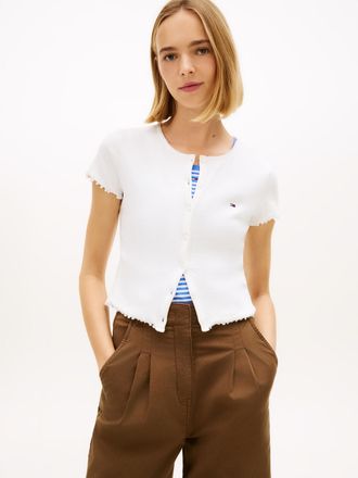 Tommy Jeans Kurzarmshirt TOMMY JEANS TJW SS RIB TOP IM, Damen, Gr. XL (42), ecru, Single Jersey, Obermaterial: 95% Baumwolle, 5% Elasthan, unifarben, figurbetont 