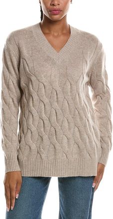 Fort&eacute; Cashmere Long Cable V-Neck Cashmere Sweater