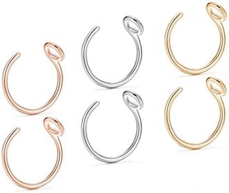 Generic Stainless Steel Nose Rings C-Shaped Nose Ring Hoop Nose Piercing Body Jewelry Minimalism Nose Ring for Man and Women Rose Gold, Golden, Silver, 6Pcs F