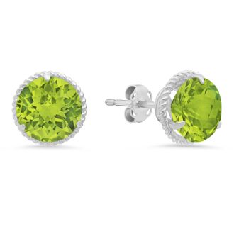 MAX + STONE 14k White Gold Roped Halo Round-Cut Gemstone Stud Earrings (8mm)