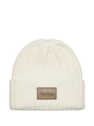 Max Mara ribbed patch beanie - women - Cashmere - One Size - White