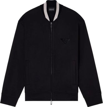 Emporio Armani Hoodies & sweatvesten, Heren, Zwart, S, Zwarte Sweater met Rits en Adelaarslogo