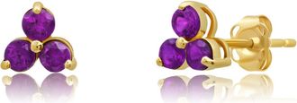MAX + STONE 14k White or Yellow Gold Small Gemstone Trio Round Stud Earrings