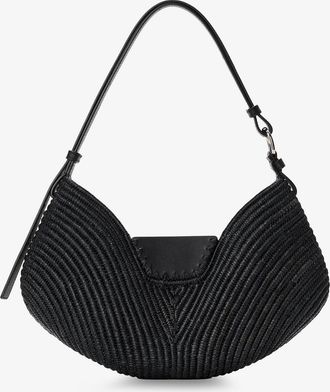 Loewe Womens Shoulder Bag Paulas Ibiza-Swing Black Raffia-Leather Raffia/leather