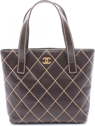 Chanel Brown Leather Handbag Tote Bag (Pre-Owned)