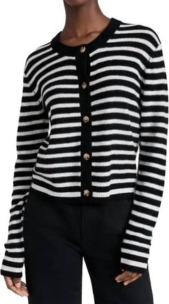 ATM Anthony Thomas Melillo Wool Cashmere Stripe Cropped Cardigan In Black/grey