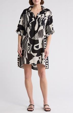 Boho Me Print Long Sleeve Tunic Dress in Blk/white Print at Nordstrom Rack, Size 3X
