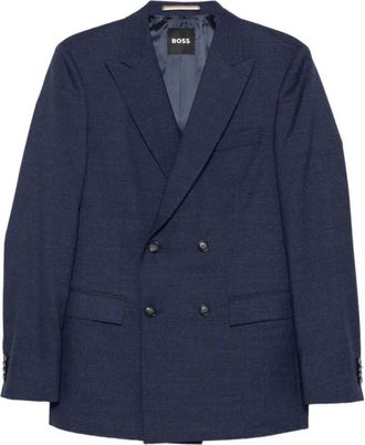 HUGO BOSS Dubbelrijige wollen mix colbert - Heren - Jassen - Blauw - Maat: XL Wol