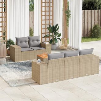 vidaXL Juego De Sof&aacute;s Jard&iacute;n Con Cojines 6 Pzas Rat&aacute;n Sint&eacute;tico Beige Vidaxl