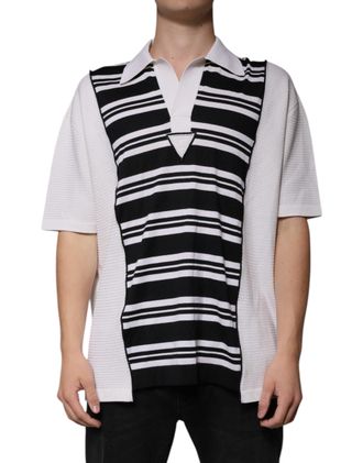 Dolce & Gabbana Mens Striped Silk-Cotton Polo White Cashmere
