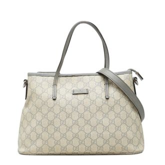 Gucci Beige Gray Pvc Leather Shoulder Bag Tote Bag (Pre-Owned)