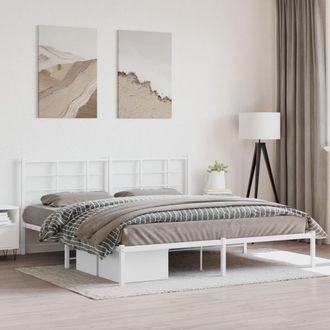 Berkfield Home Metal Bed Frame without Mattress with Headboard White 183x213cm | Size: 183x213 cm