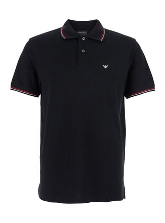 Emporio Armani Black Polo Shirt With Classic Collar And Logo Embroidery On The Front In Cotton Stretch Man