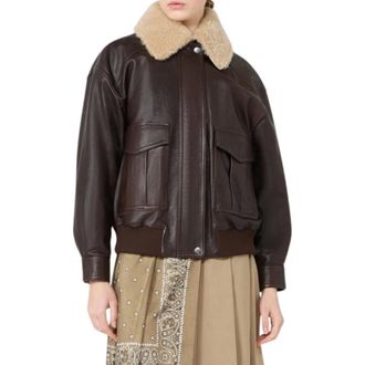 Max Mara Jassen, Dames, Bruin, 2Xs, Leer, Leren Bomberjack