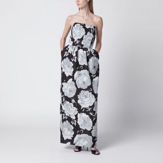 Patou Long bustier dress in mesh with floral print