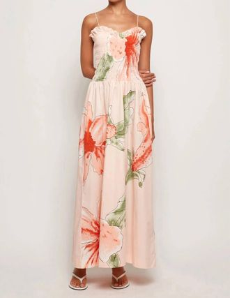 S/W/F Ruffled Bodice Midi Dress In Hibiscus Glow