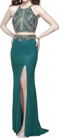 Primavera Two-Piece Long Evening Dress In Forrest Green