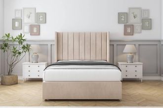 Comfort Beds Palermo Naples Divan Set No Drawers-54 Wingback in Light Sand | Size: Single