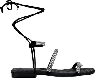 Philipp Plein Schoenen, Dames, Zwart, 36 EU, Leer, Suede Strass Platte Sandalen