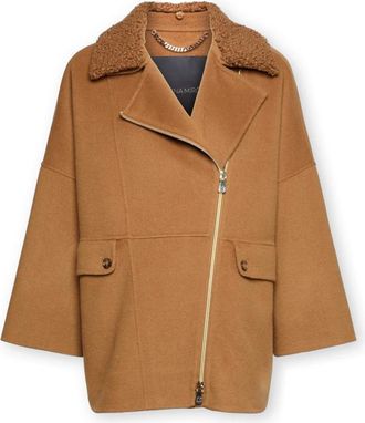 Elena Miro Wolmix Jas met Asymmetrische Sluiting - Dames - Zomerjassen - Beige - M - Wol - Jassen